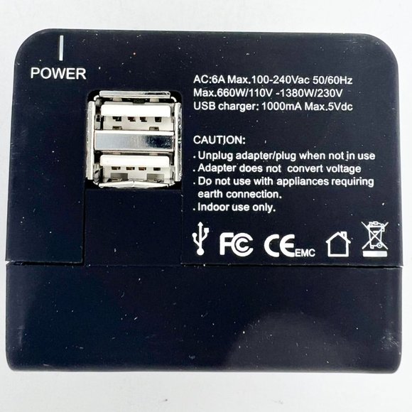Travel Adapter with Dual USB Charger Black Supports USA Australia UK Europe NIB - Picture 5 of 12